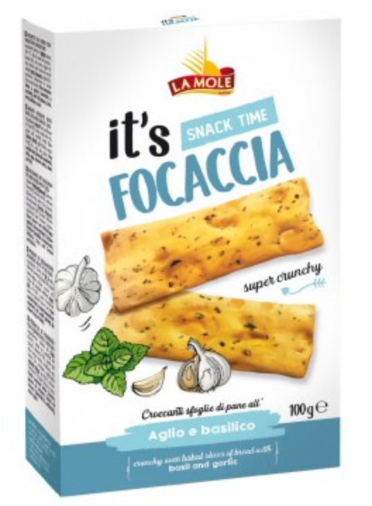 La Mole Focaccia Oven Baked Bread Slices with Basil and Garlic 100g
