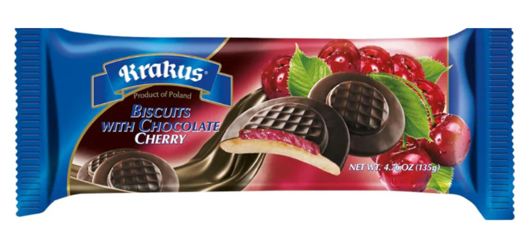 Cherry Biscuits in Chocolate, Delicje, (Krakus) 135 g