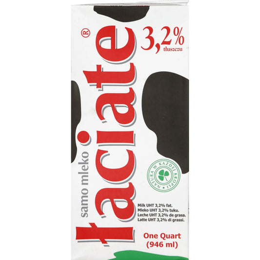 Łaciate Milk, Whole, 3.2% Milkfat (1 qt) - Laciate Samo Mleko 3.2 fat 946ml