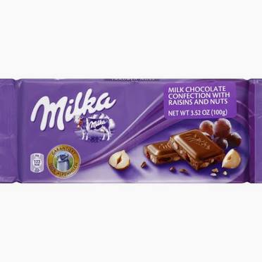 Milka Alpine Milk Raisins and Nuts Chocolate Bar 90g