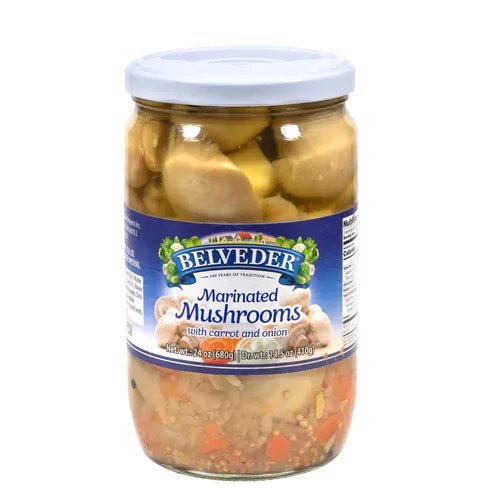 Belveder Marinated Mushrooms with Onion and Red Pepper 24oz - Eurodeli2Go