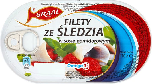Graal Herring Fillets in Tomato Sauce - Filety Ze Sledzia w Sosie Pomidorowym 170g - Eurodeli2Go