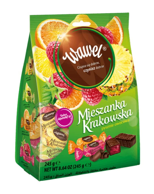 Wawel Chocolate Covered Jelly Candy - Lemon Orange Pineapple and Raspberry Assortment - Eurodeli2Go